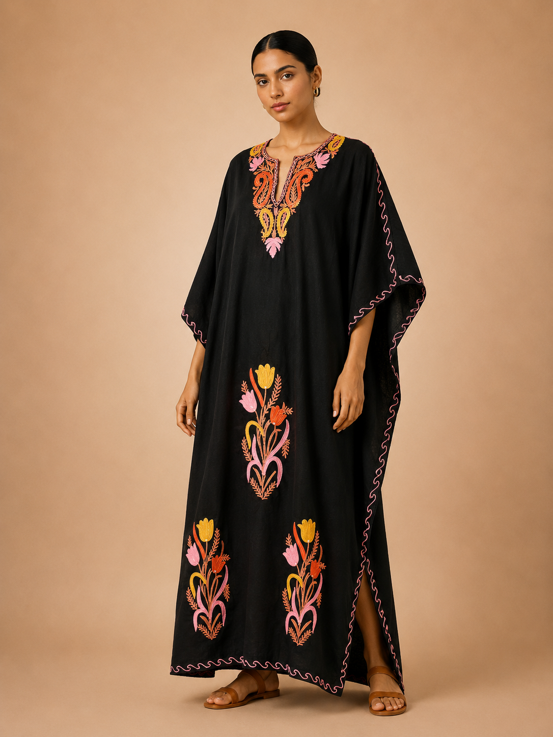 Kaftan de Algodão Bordado