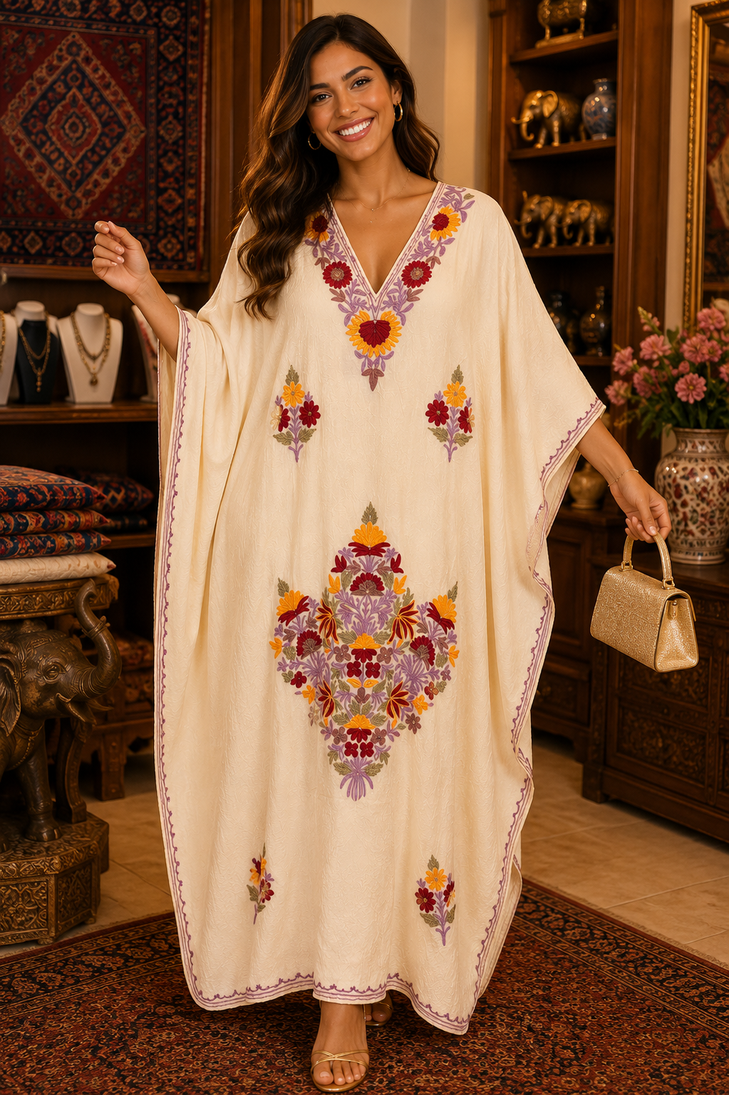 Kaftan de Algodão Bordado