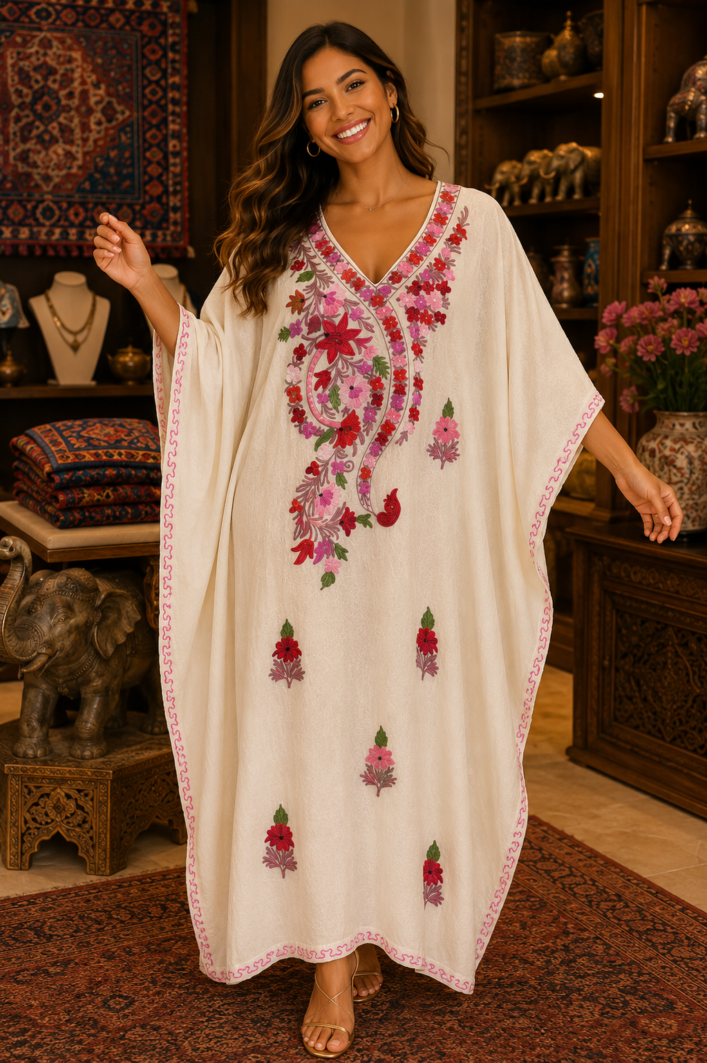 Kaftan de Algodão Bordado