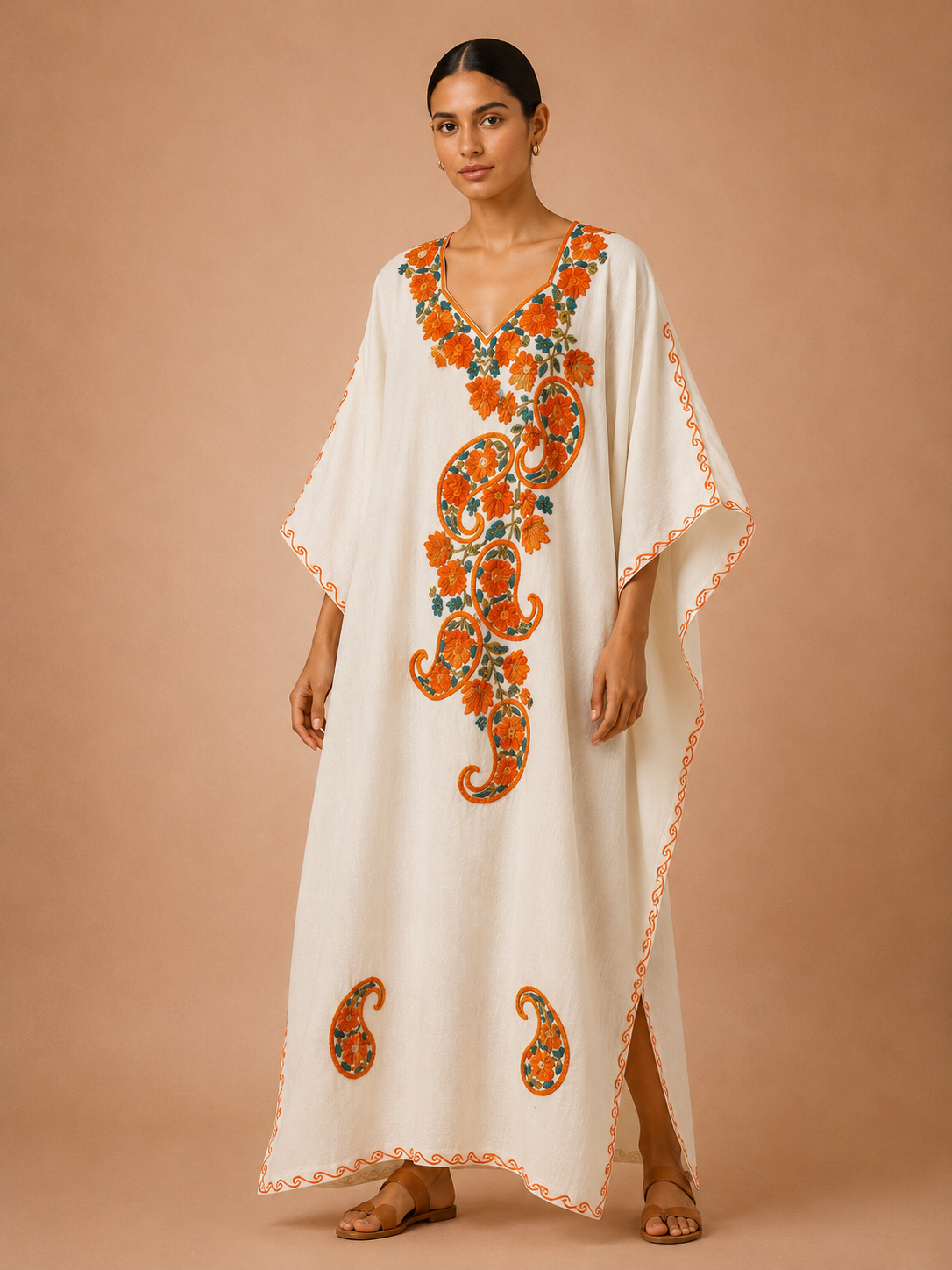 Kaftan de Algodão Bordado