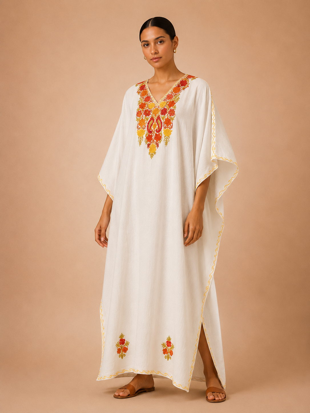 Kaftan de Algodão Bordado
