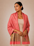 Pashmina Jacquard Paisley com Barra Ornamental — Coral