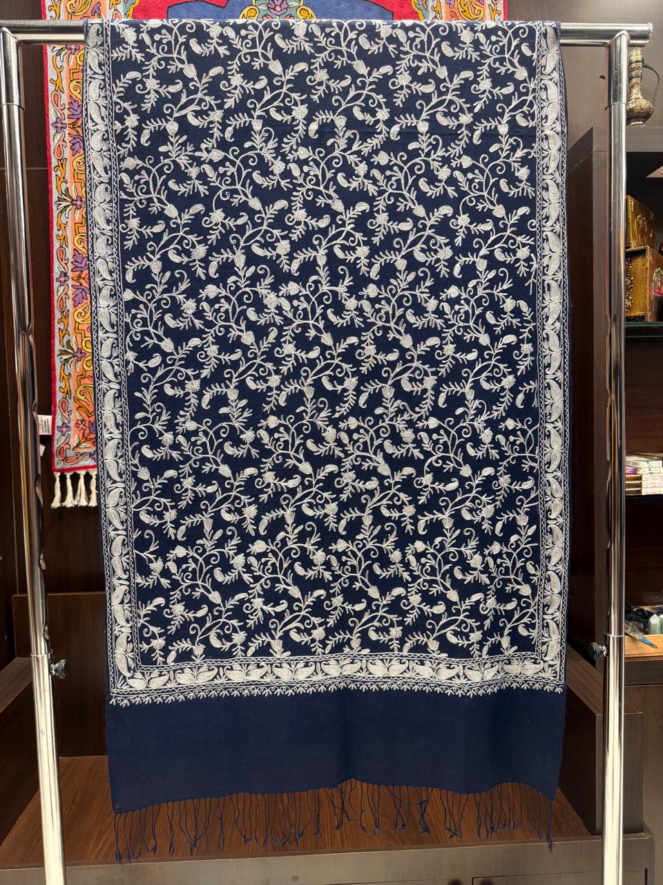 Pashmina Cashmere Bordada com Fio Metálico