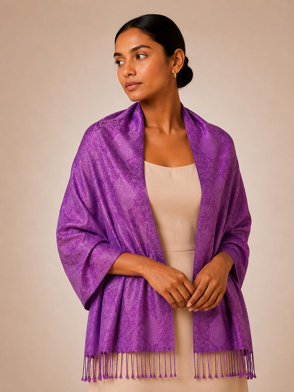 Pashmina 100% Seda com Franja