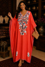 Kaftan Bordado – Vermelho Laranja Floral Azul