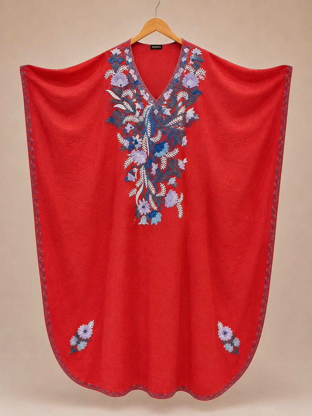 Kaftan Bordado – Vermelho Laranja Floral Azul