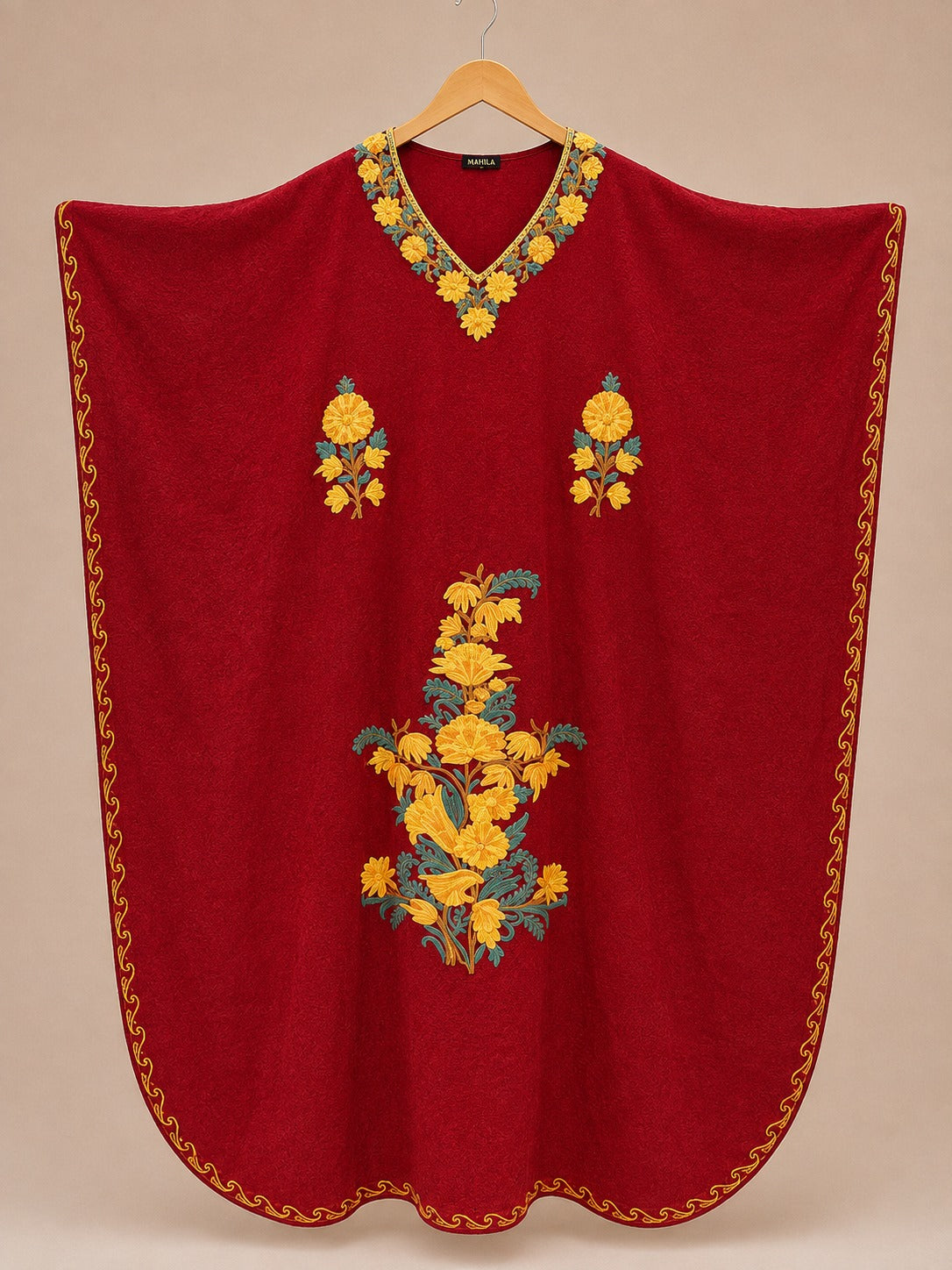Kaftan Bordado – Vinho Floral Amarelo Turquesa