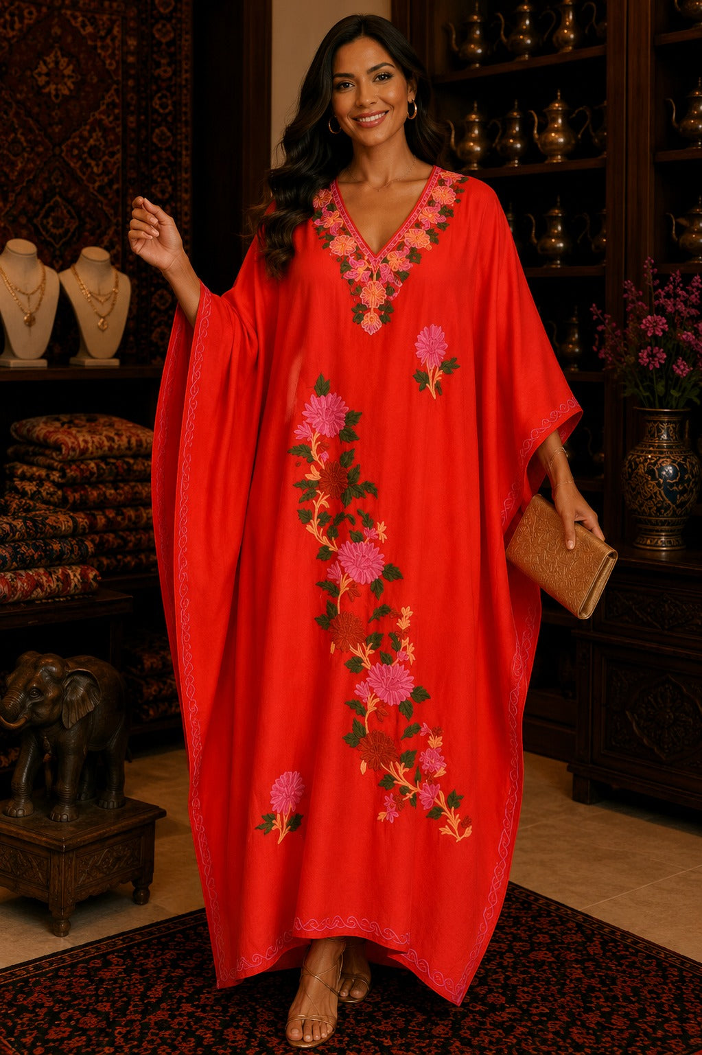 Kaftan Bordado – Vermelho Crisântemo Malva