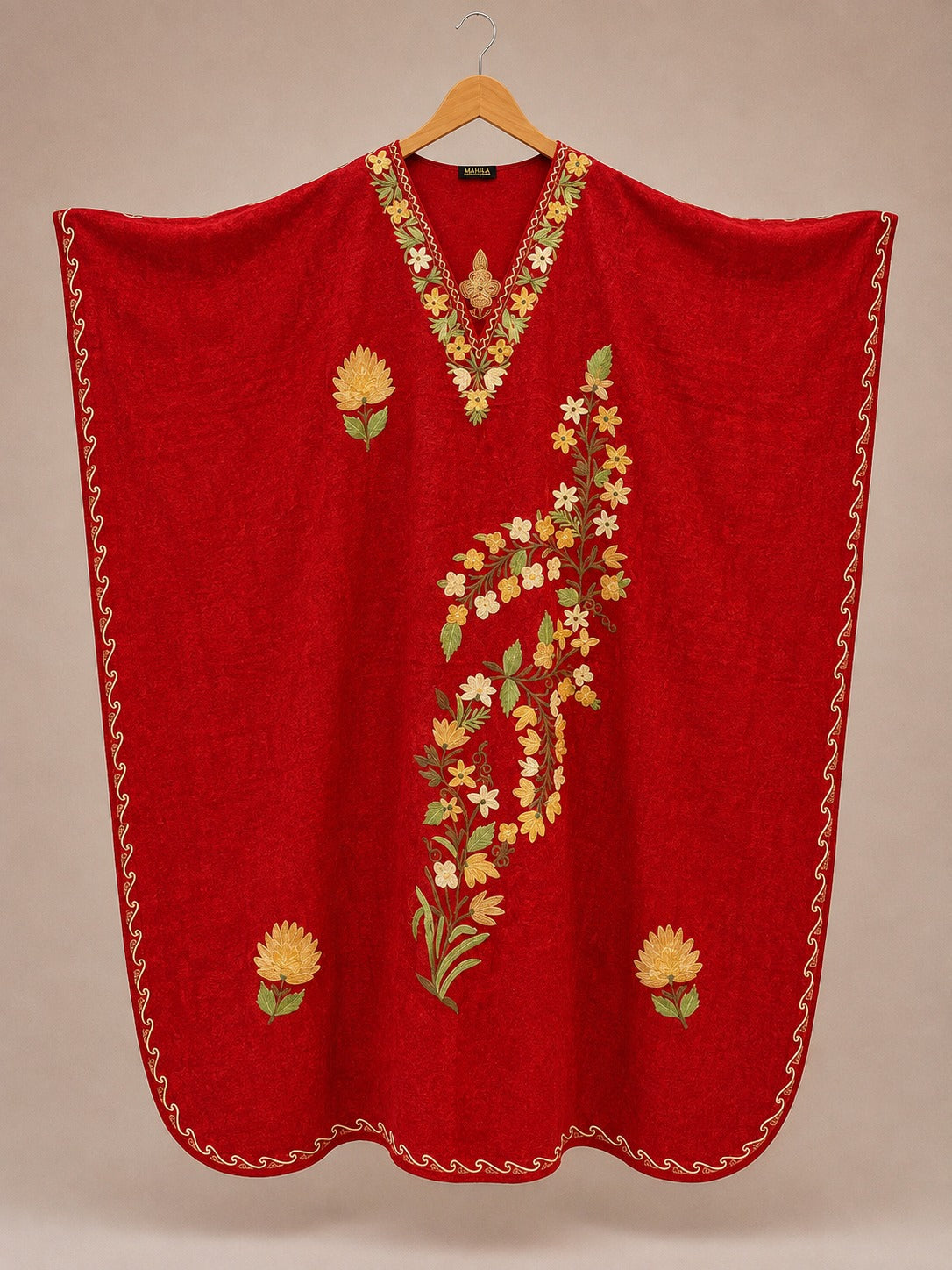 Kaftan Bordado – Vermelho Floral Amarelo Creme