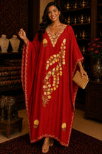 Kaftan Bordado – Vermelho Floral Amarelo Creme