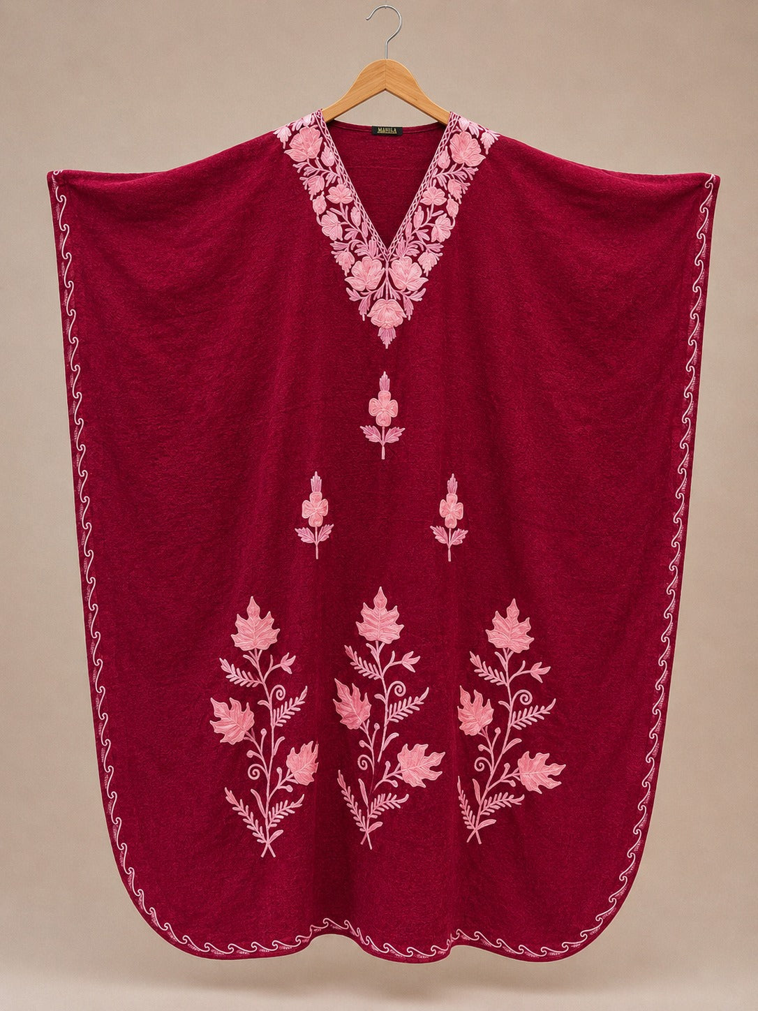 Kaftan Bordado – Bordô Motivo Folha Rosa
