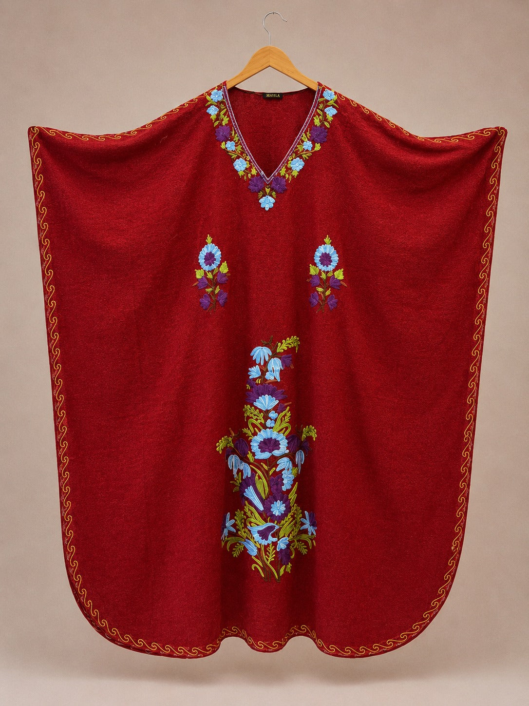 Kaftan Bordado – Vermelho Floral Roxo Azul