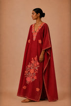 Kaftan Bordado – Vinho Buquê Rosa Coral Turquesa