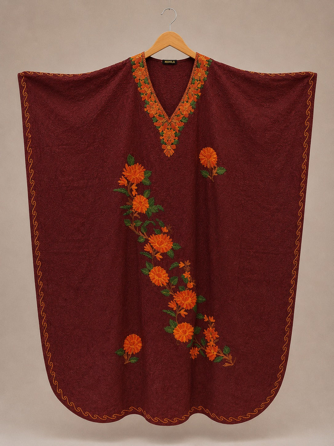 Kaftan Bordado – Terracota Floral Calêndula