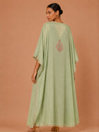 Kaftan Bordado – Verde Limão Floral Pêssego