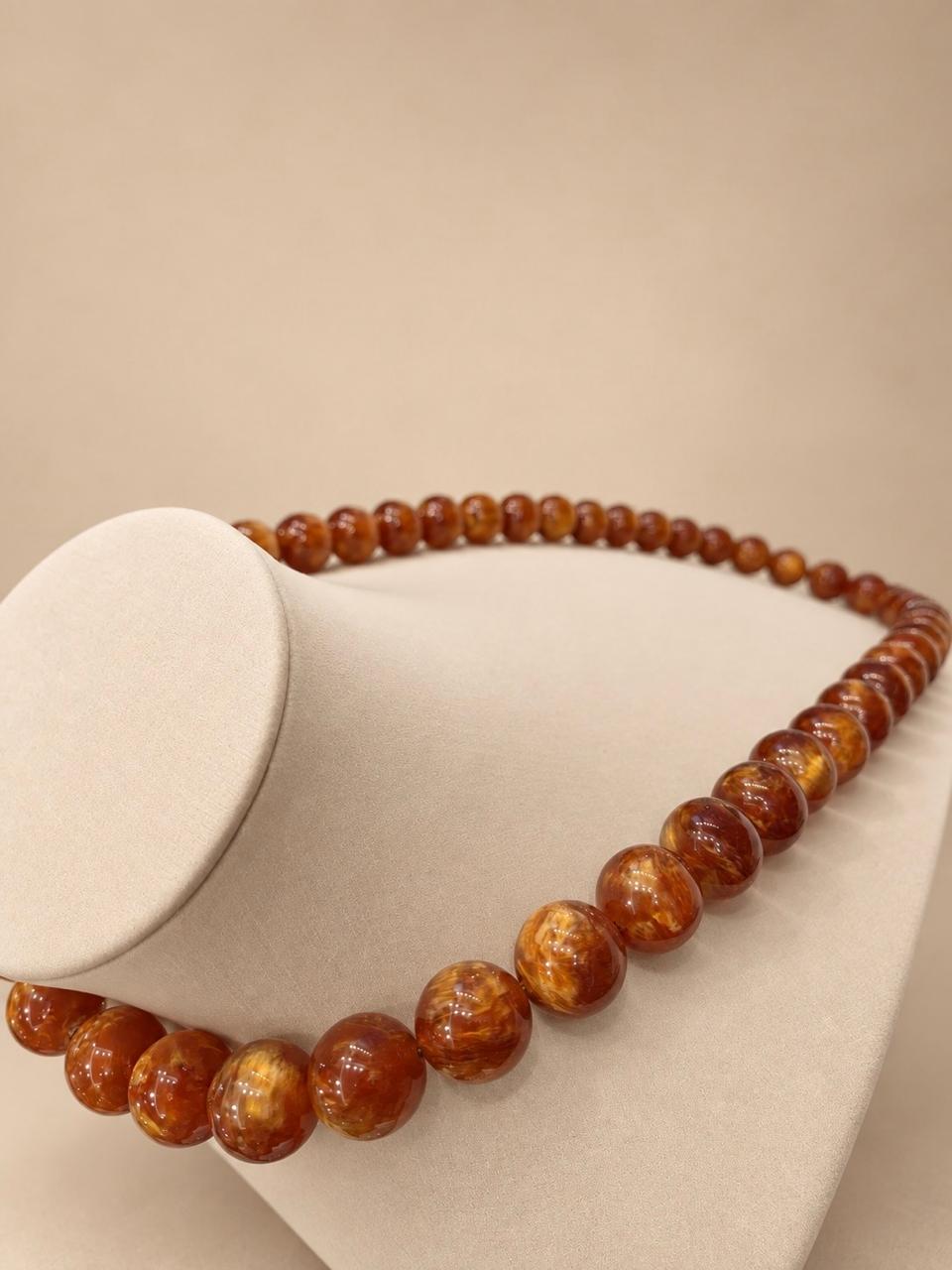 Colar de Âmbar Esfera Cor Caramelo