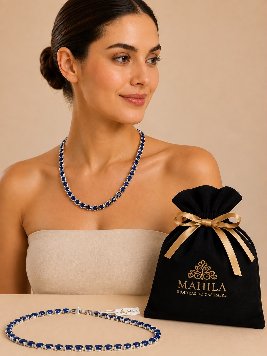 Colar Riviera Prata 925 com Safira Azul
