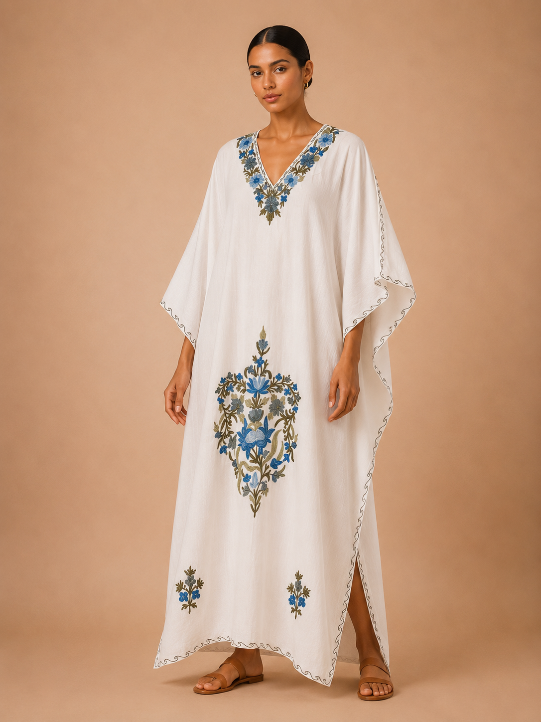 Kaftan de Algodão Bordado