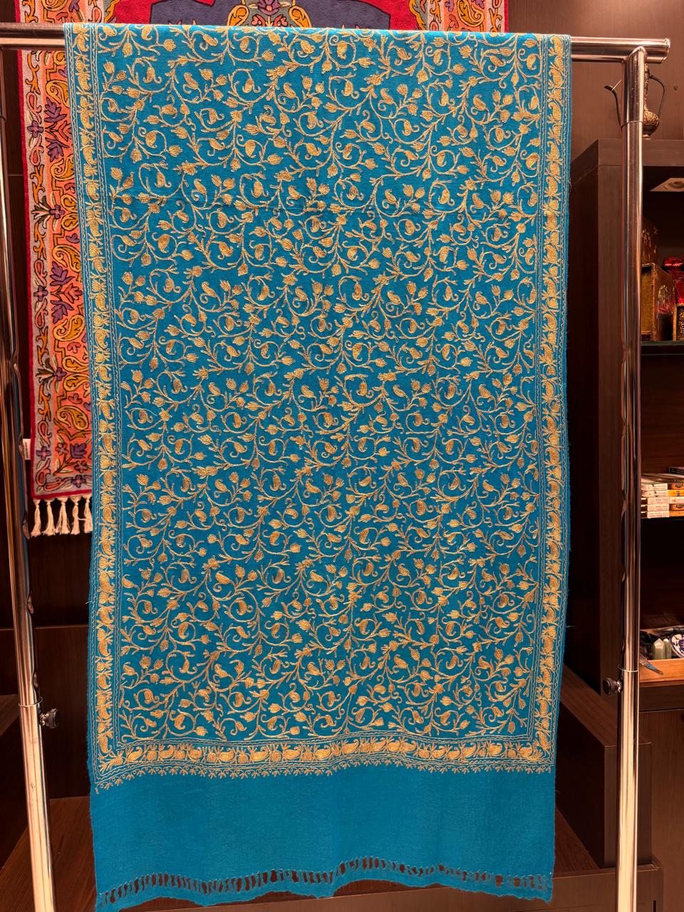 Pashmina Cashmere Bordada com Fio Metálico