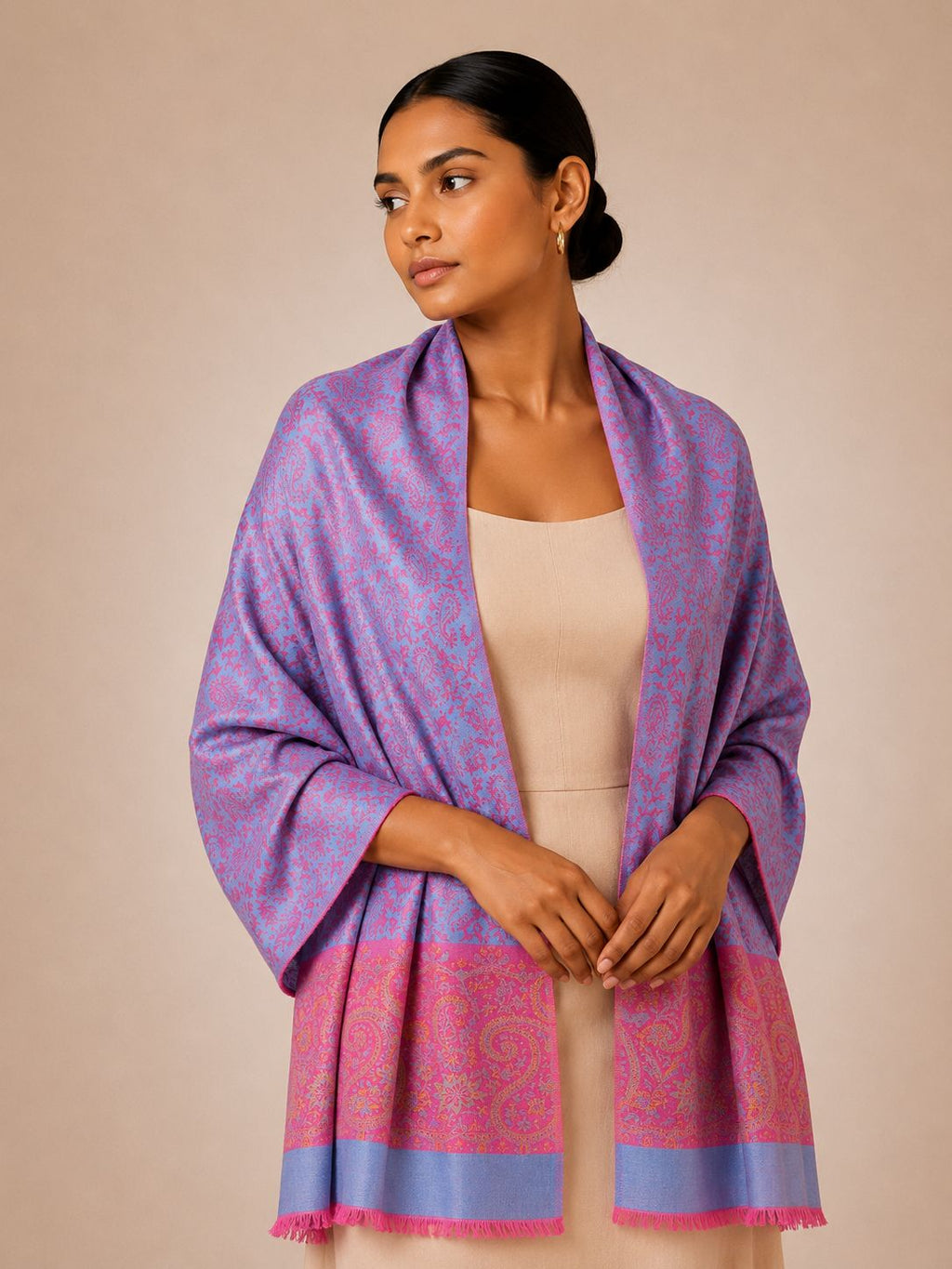 Pashmina Jacquard Paisley Bicolor — Rosa e Azul