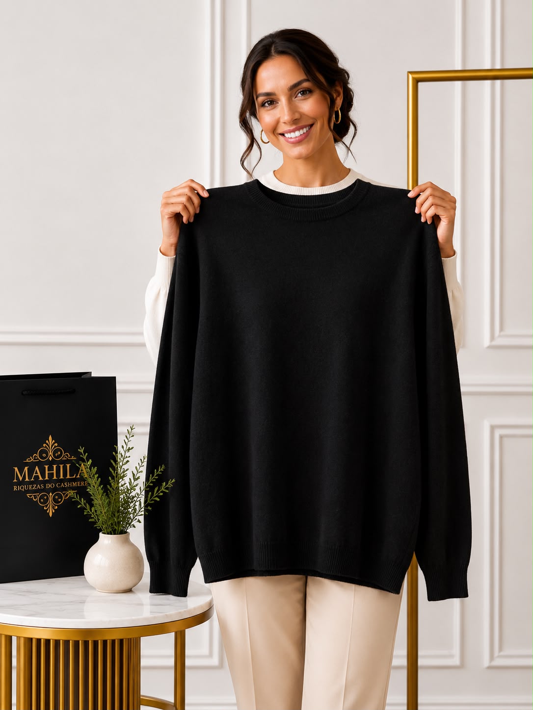Suéter de Cashmere Gola Redonda