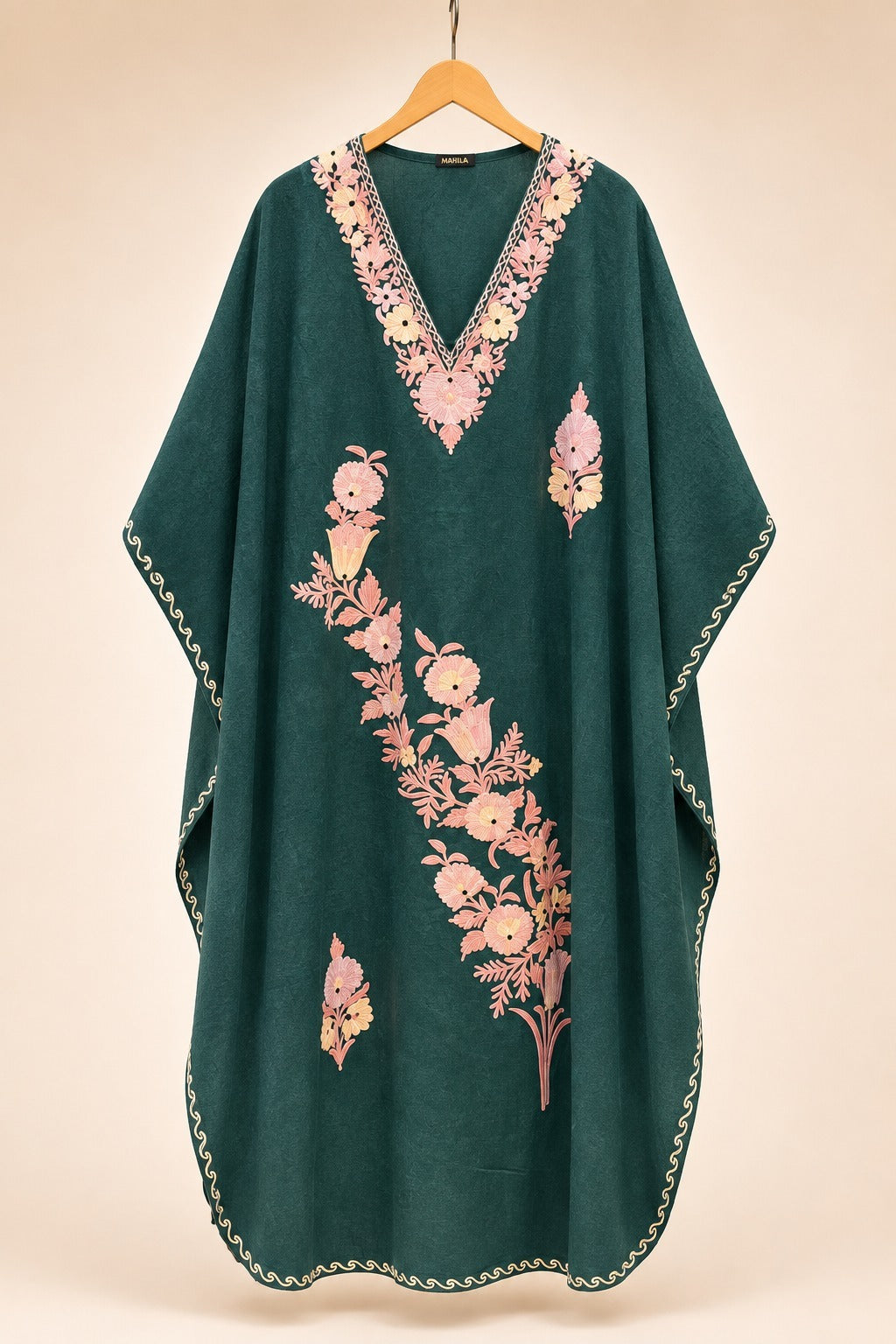 Kaftan Bordado – Verde Floral Rosa
