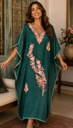 Kaftan Bordado – Verde Floral Rosa
