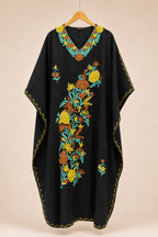 Kaftan Bordado – Preto Floral Laranja Turquesa (B)