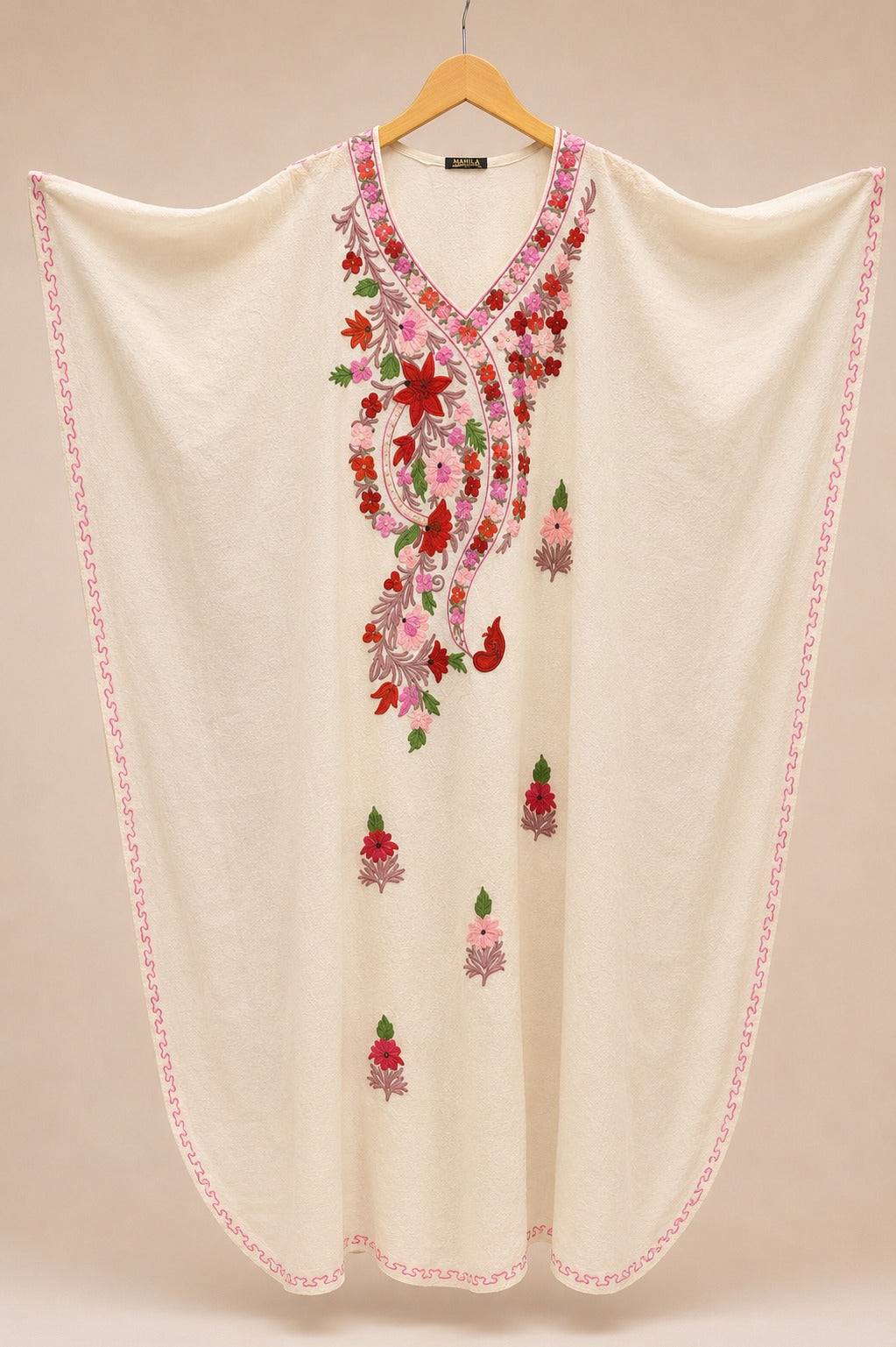 Kaftan Bordado – Creme Floral Rosa (A)