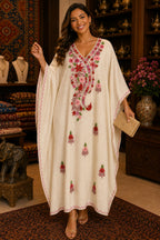 Kaftan Bordado – Creme Floral Rosa (A)