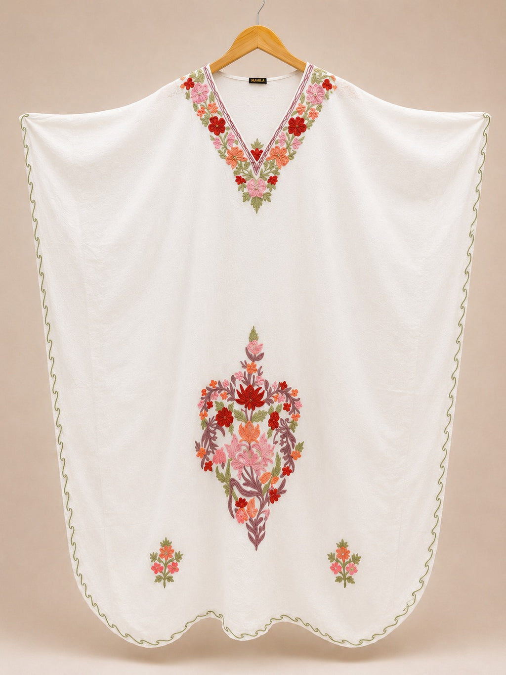 Kaftan Bordado – Creme Floral Rosa