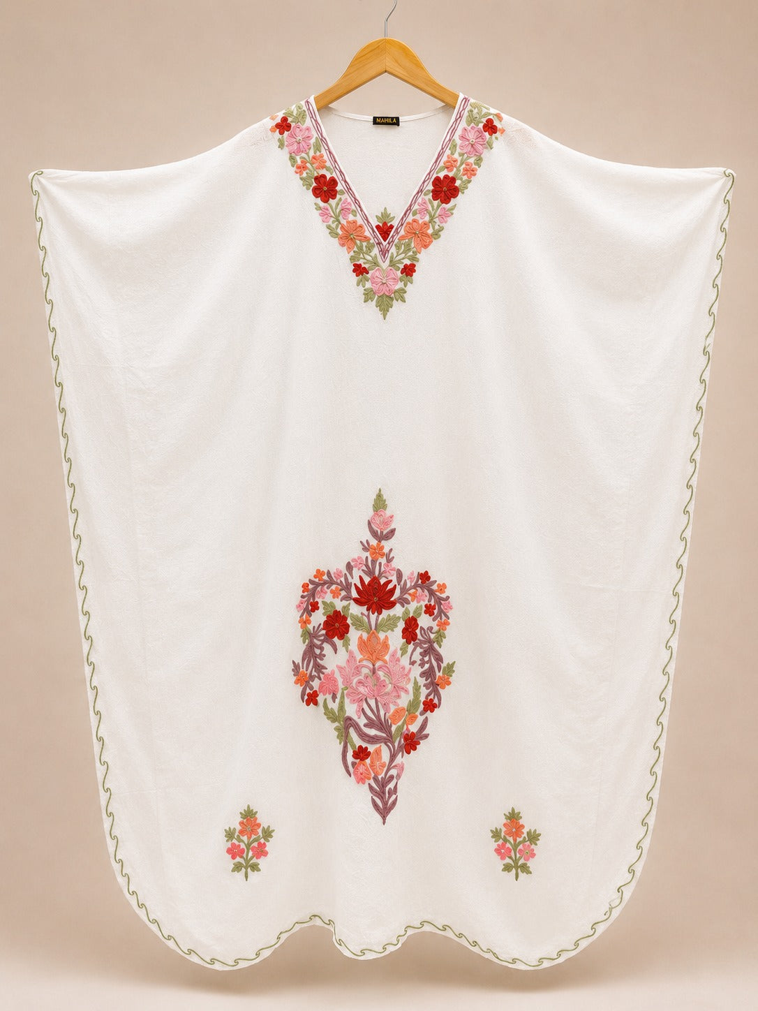 Kaftan Bordado – Creme Floral Rosa
