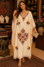 Kaftan Bordado – Amarelo Floral Roxo Diamante