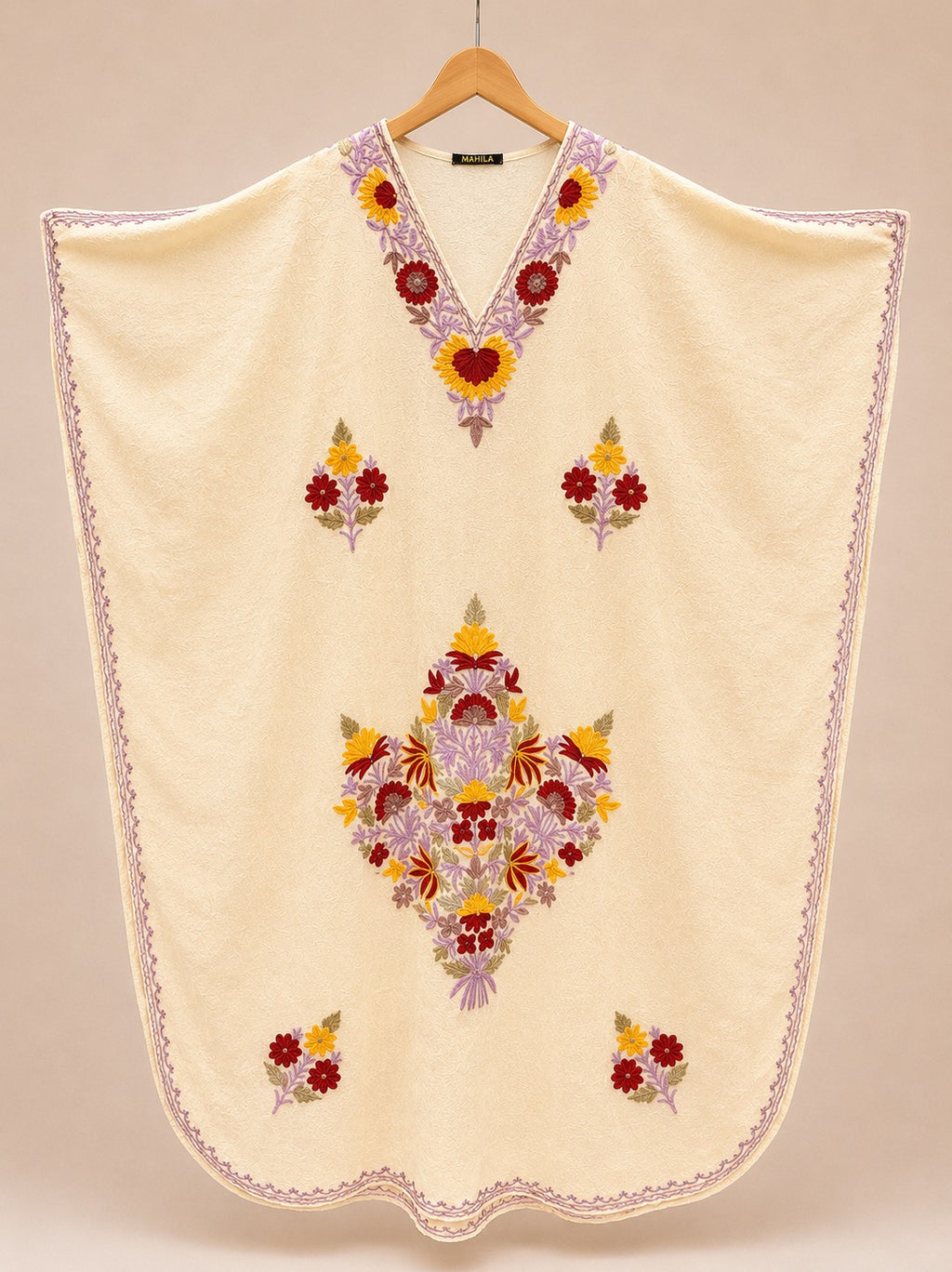 Kaftan Bordado – Amarelo Floral Roxo Diamante