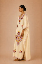 Kaftan Bordado – Amarelo Floral Roxo Diamante