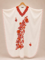 Kaftan Bordado – Creme Floral Vermelho