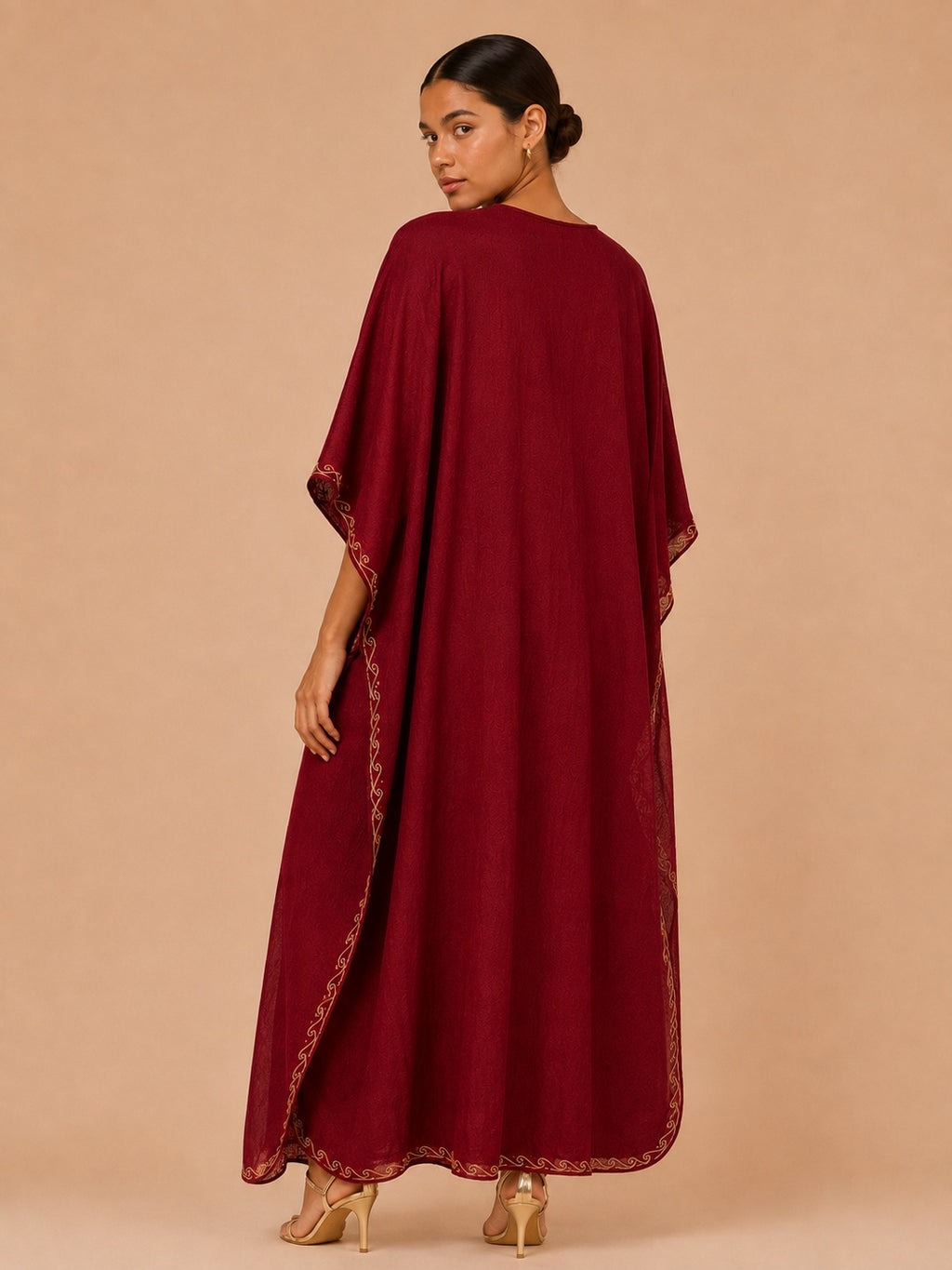 Kaftan Bordado – Vinho Floral Dourado