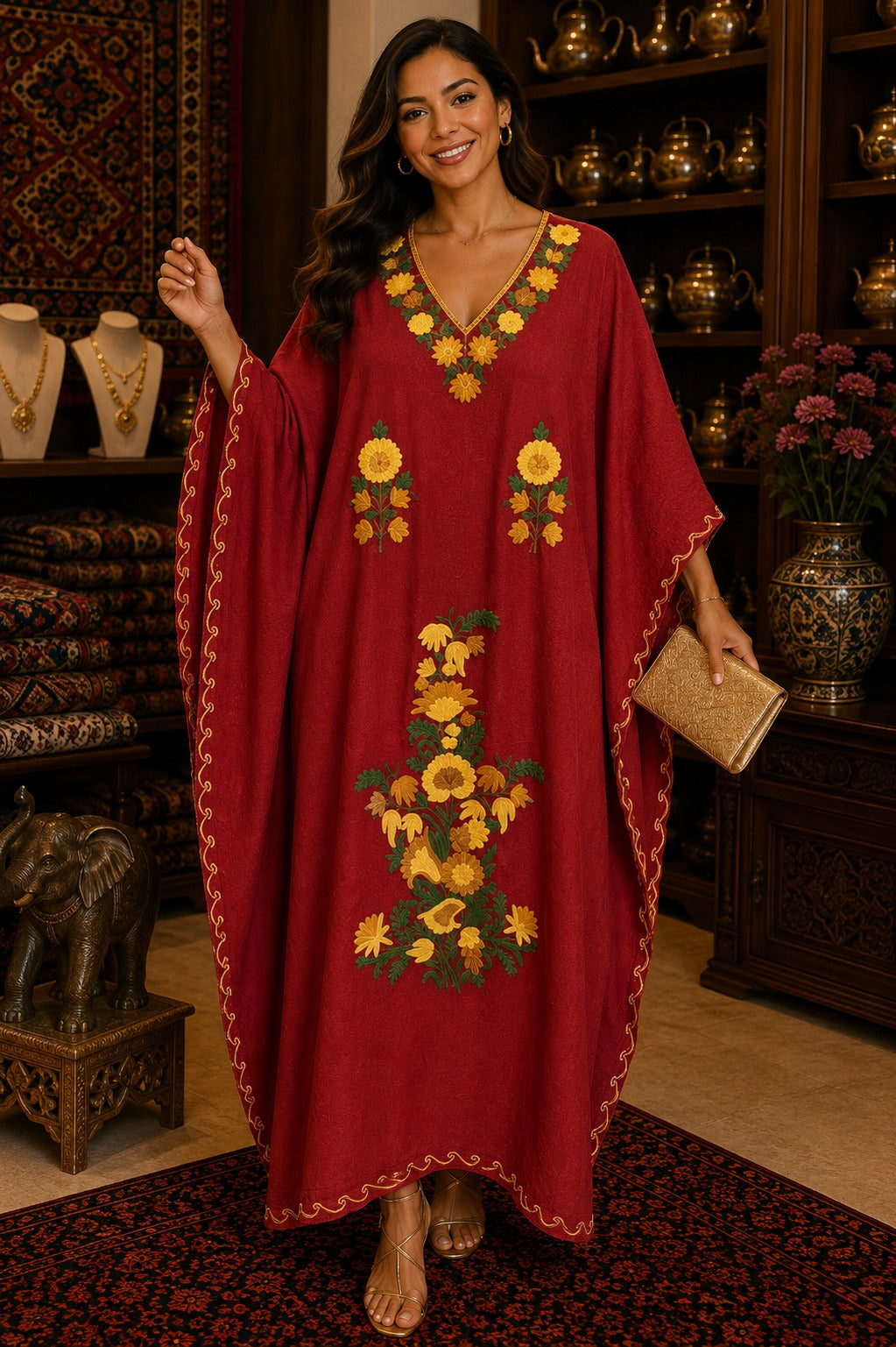 Kaftan Bordado – Vinho Floral Dourado
