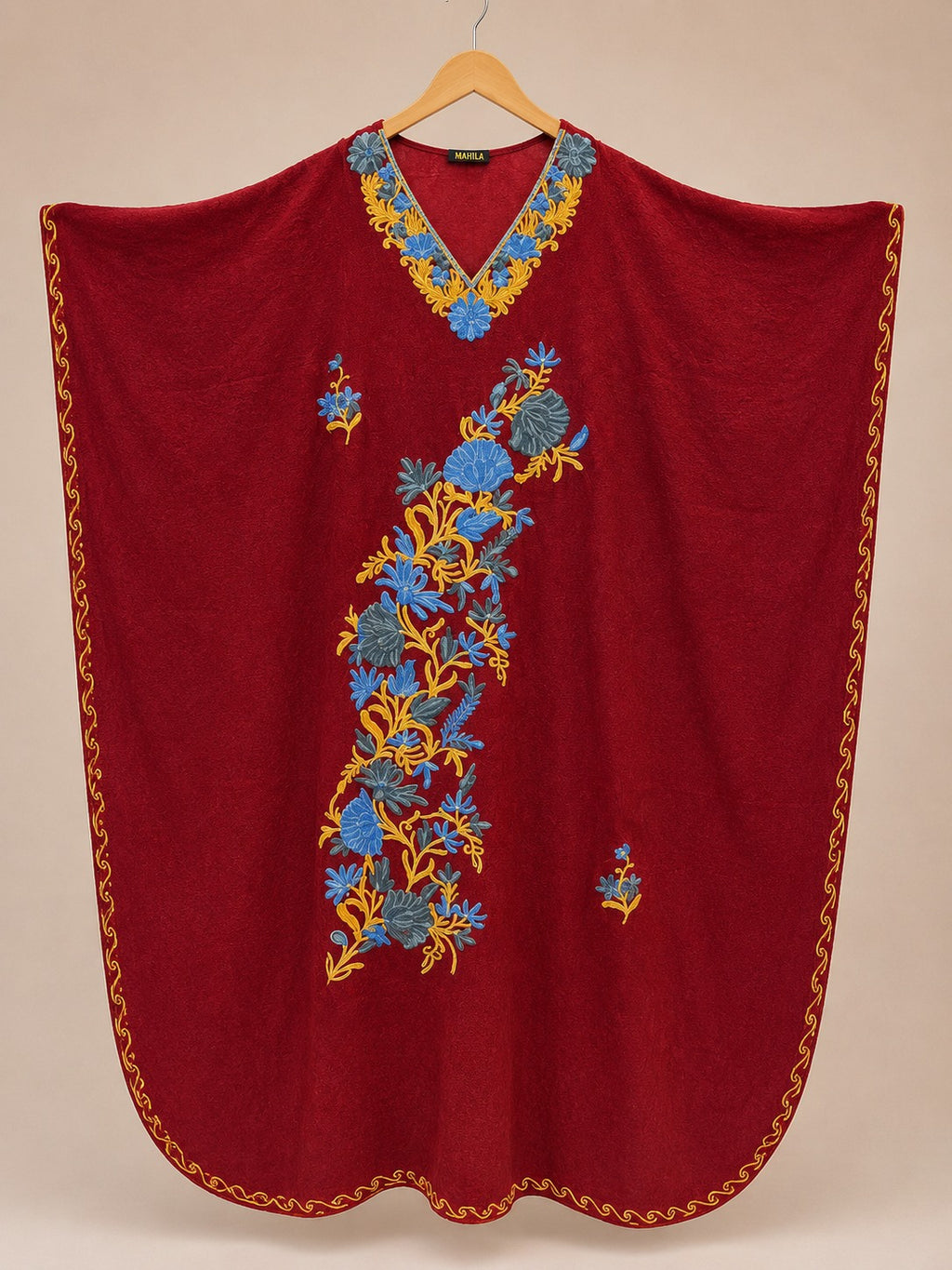 Kaftan Bordado – Vinho Floral Dourado Azul