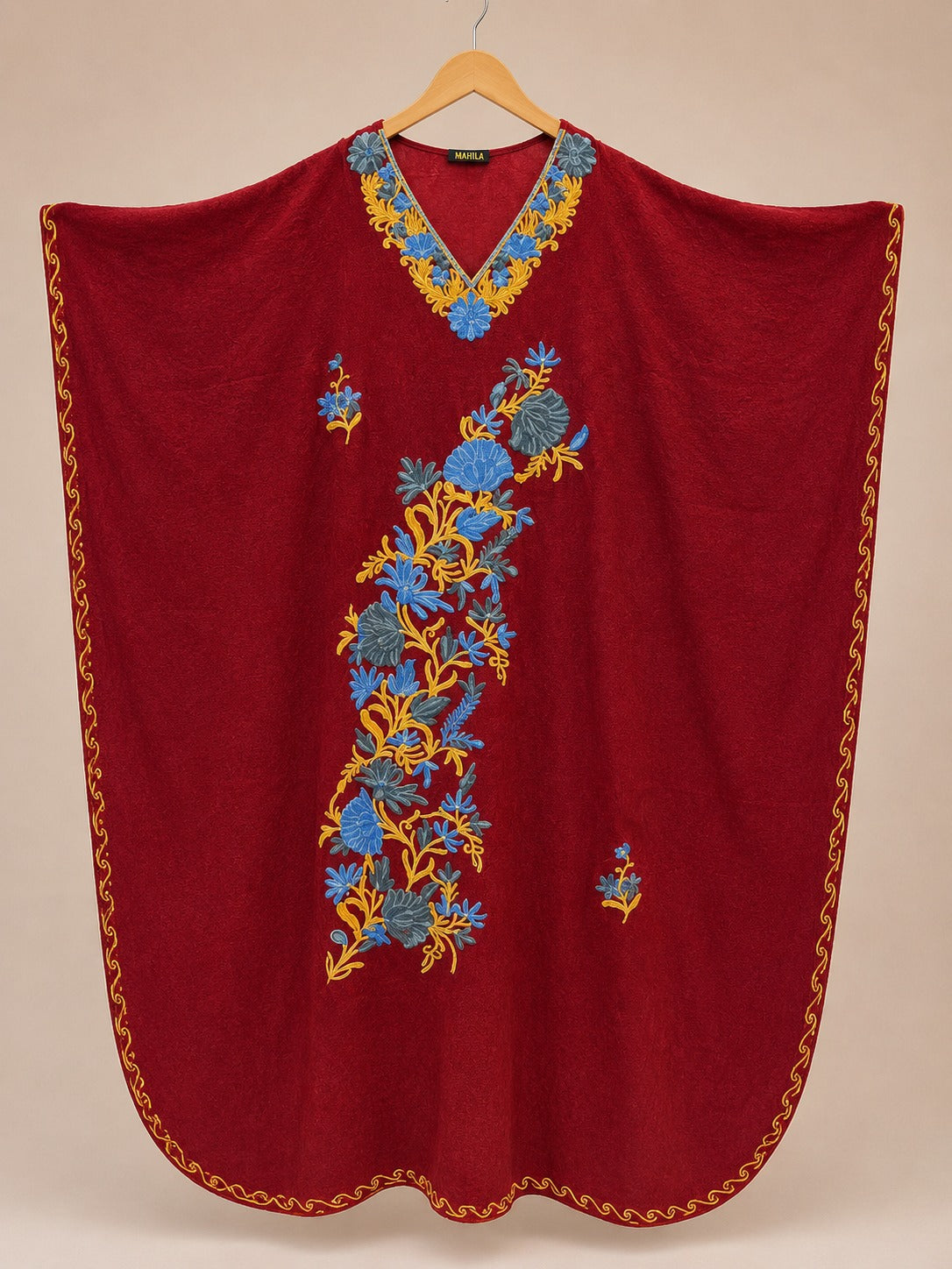 Kaftan Bordado – Vinho Floral Dourado Azul