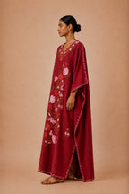 Kaftan Bordado – Vermelho Floral Rosa Marrom