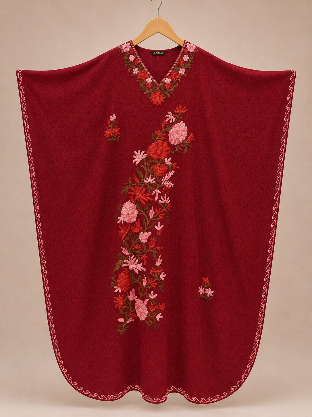 Kaftan Bordado – Vermelho Floral Rosa Marrom