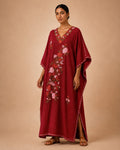 Kaftan Bordado – Vermelho Floral Rosa Marrom